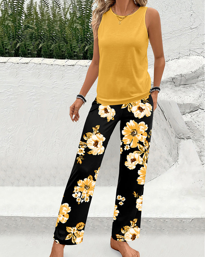 Willluxe® Tank Top & Floral Lounge Pants Set