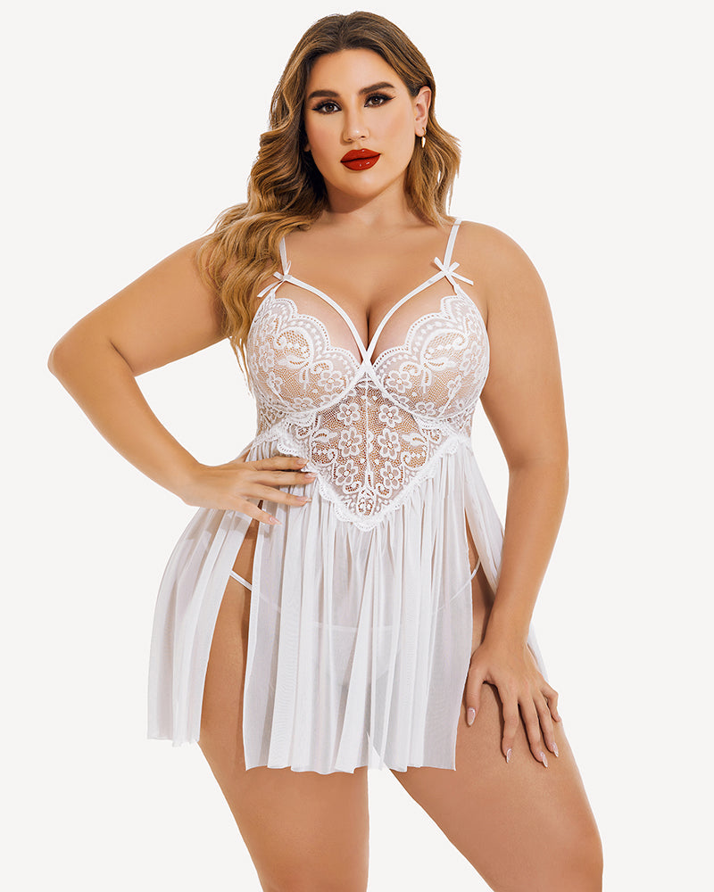 Plus Size V Neck Mesh Side Slit Babydolls Willluxe SheCv