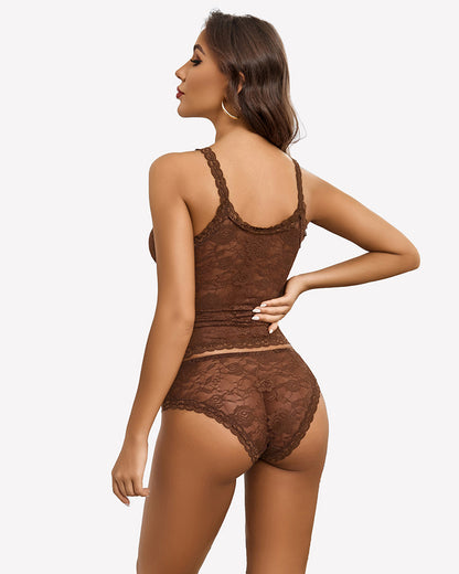 Floral Lace Lingerie Set Sheer Lace Shorts PJ Set