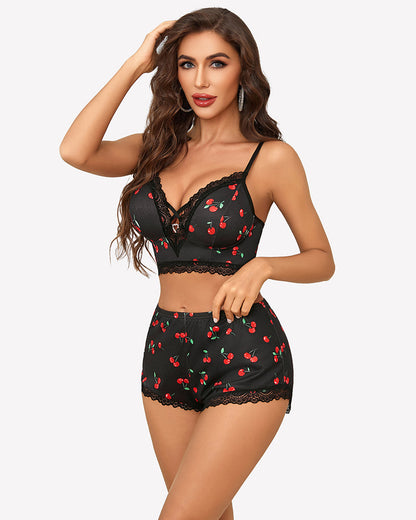 Pajama Sets Shorts Lace Trim Cami Pj Set