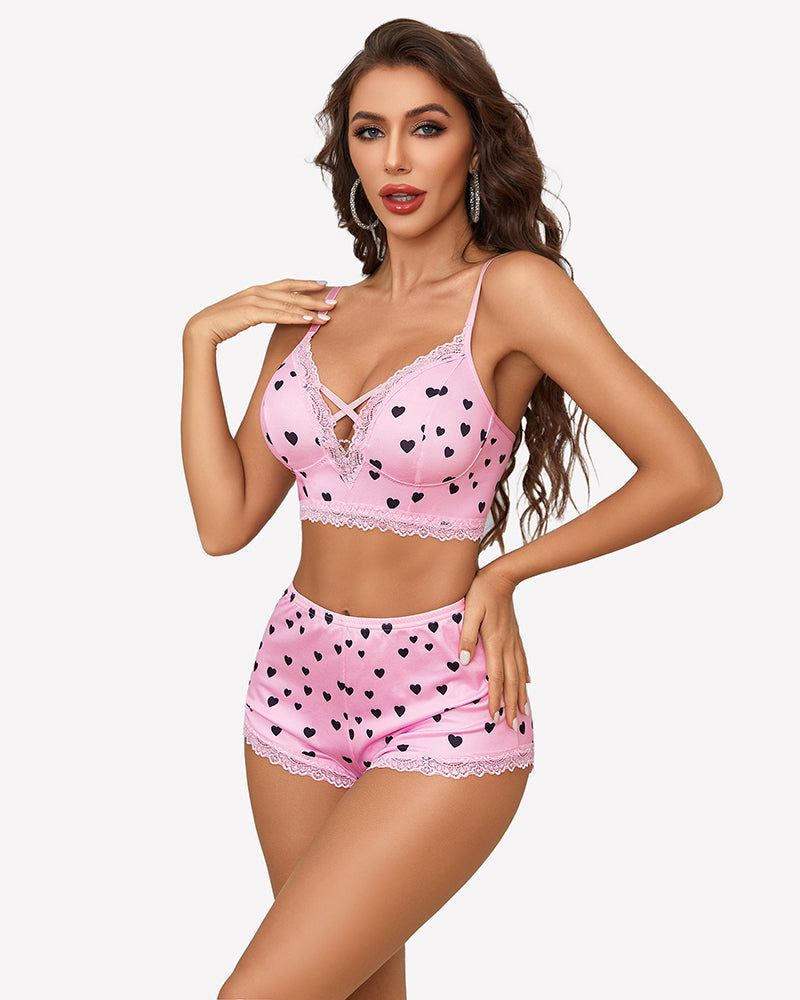 Pajama Sets Shorts Lace Trim Cami Pj Set