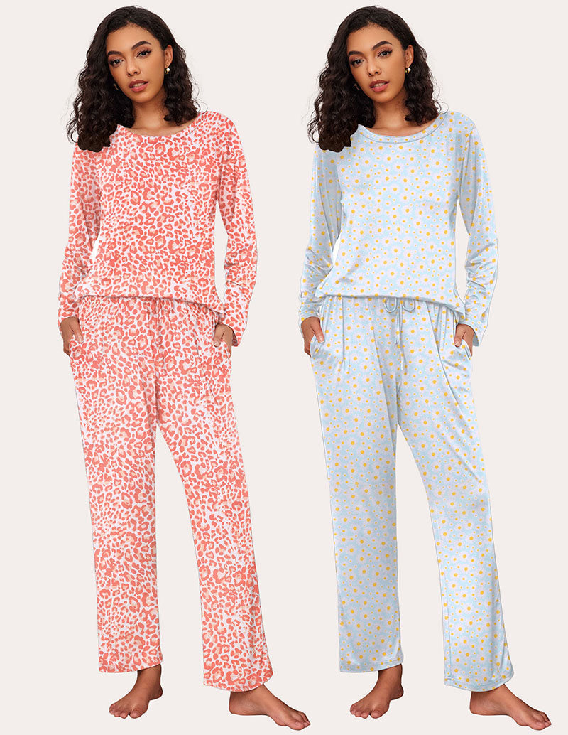 Ekouaer Premium Soft 2 Pack Long Sleeve Pajama Set (US Only)