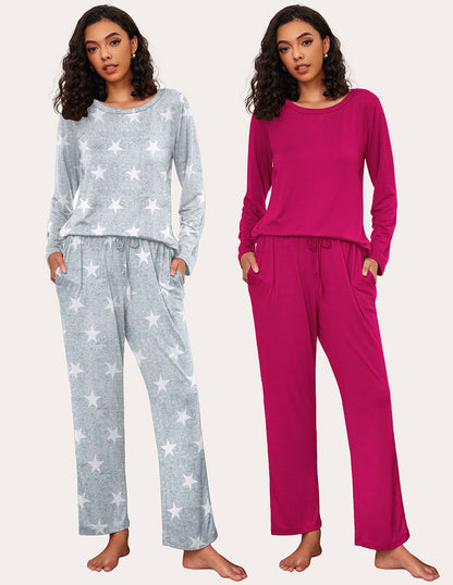 Ekouaer Premium Soft 2 Pack Long Sleeve Pajama Set (US Only)