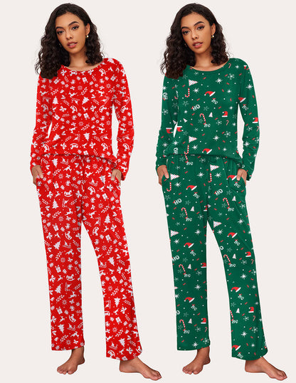 Ekouaer Premium Soft 2 Pack Long Sleeve Pajama Set (US Only)