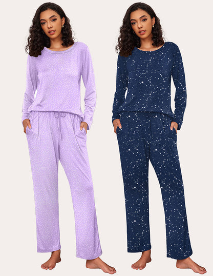 Ekouaer Premium Soft 2 Pack Long Sleeve Pajama Set (US Only)