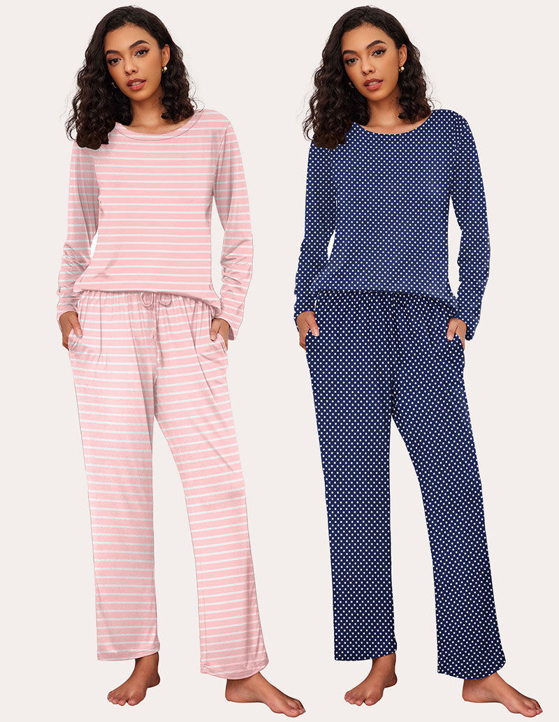 Ekouaer Premium Soft 2 Pack Long Sleeve Pajama Set (US Only)