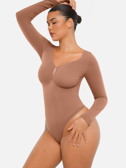 Willluxe Seamless Long Sleeve Tummy Control Thong Bodysuit