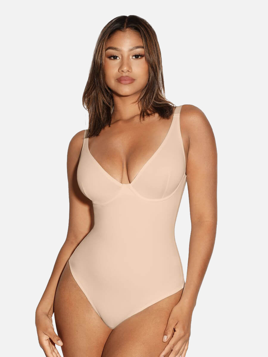 Willluxe V Neck Tummy Control Shaping Bodysuit