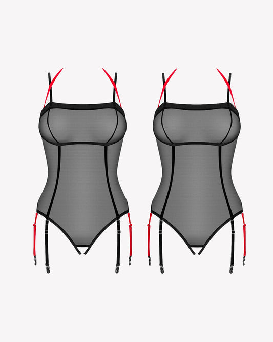 Crotchless Sheer Mesh Tulle Teddy