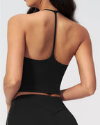 Willluxe® Halter V-Neck Sports Tank with Built-In Bra