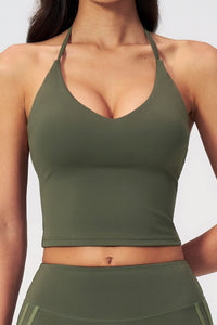 Willluxe® Halter V-Neck Sports Tank with Built-In Bra