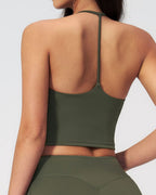 Willluxe® Halter V-Neck Sports Tank with Built-In Bra