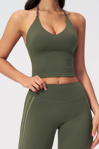 Willluxe® Halter V-Neck Sports Tank with Built-In Bra