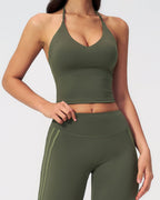 Willluxe® Halter V-Neck Sports Tank with Built-In Bra