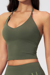 Willluxe® Halter V-Neck Sports Tank with Built-In Bra