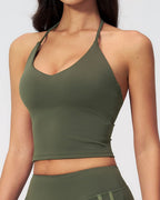 Willluxe® Halter V-Neck Sports Tank with Built-In Bra