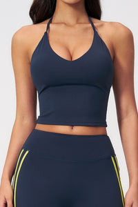 Willluxe® Halter V-Neck Sports Tank with Built-In Bra