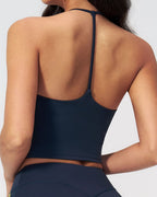 Willluxe® Halter V-Neck Sports Tank with Built-In Bra