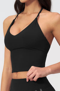 Willluxe® Halter V-Neck Sports Tank with Built-In Bra
