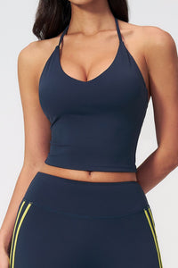 Willluxe® Halter V-Neck Sports Tank with Built-In Bra