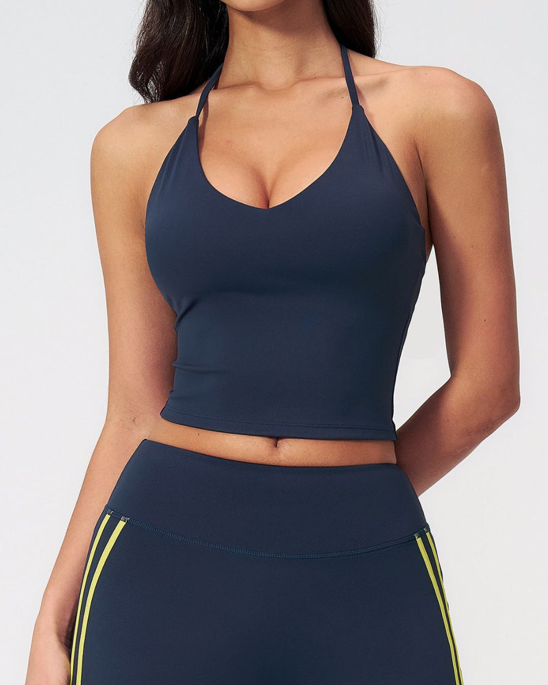 Willluxe® Halter V-Neck Sports Tank with Built-In Bra