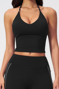 Willluxe® Halter V-Neck Sports Tank with Built-In Bra