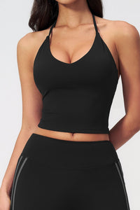 Willluxe® Halter V-Neck Sports Tank with Built-In Bra