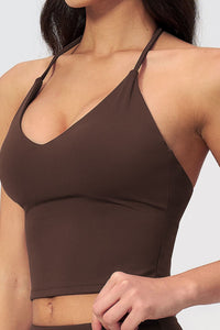 Willluxe® Halter V-Neck Sports Tank with Built-In Bra