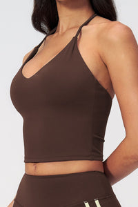 Willluxe® Halter V-Neck Sports Tank with Built-In Bra