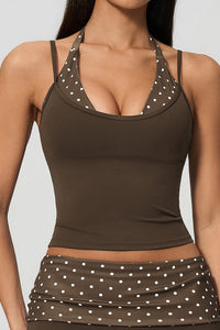 Willluxe® Contrast Polka Dot Halter Sculpting Yoga Tank