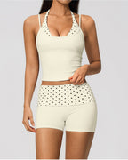 Willluxe® Contrast Polka Dot Halter Sculpting Yoga Tank