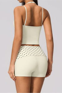 Willluxe® Contrast Polka Dot Halter Sculpting Yoga Tank