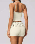 Willluxe® Contrast Polka Dot Halter Sculpting Yoga Tank