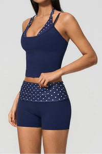 Willluxe® Contrast Polka Dot Halter Sculpting Yoga Tank