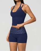 Willluxe® Contrast Polka Dot Halter Sculpting Yoga Tank