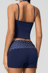 Willluxe® Contrast Polka Dot Halter Sculpting Yoga Tank