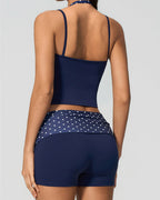 Willluxe® Contrast Polka Dot Halter Sculpting Yoga Tank