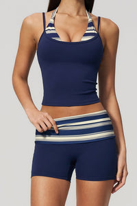 Willluxe® Contrast Polka Dot Halter Sculpting Yoga Tank