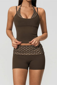 Willluxe® Contrast Polka Dot Halter Sculpting Yoga Tank