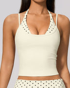Willluxe® Contrast Polka Dot Halter Sculpting Yoga Tank