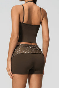 Willluxe® Contrast Polka Dot Halter Sculpting Yoga Tank