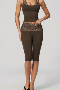 Willluxe® Contrast Polka Dot Halter Sculpting Yoga Tank