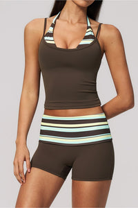 Willluxe® Contrast Polka Dot Halter Sculpting Yoga Tank
