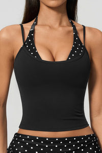 Willluxe® Contrast Polka Dot Halter Sculpting Yoga Tank