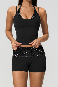 Willluxe® Contrast Polka Dot Halter Sculpting Yoga Tank