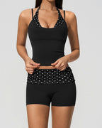 Willluxe® Contrast Polka Dot Halter Sculpting Yoga Tank