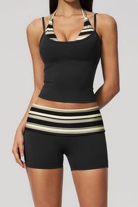 Willluxe® Contrast Polka Dot Halter Sculpting Yoga Tank