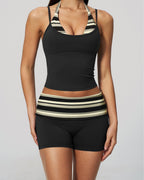 Willluxe® Contrast Polka Dot Halter Sculpting Yoga Tank