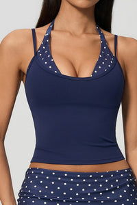 Willluxe® Contrast Polka Dot Halter Sculpting Yoga Tank