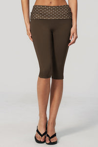 Willluxe® Contrast Polka Dot Foldover Waist Capri Leggings